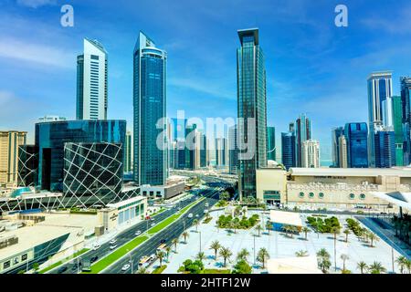 Voller Blick von Doha City, West Bay Area Stockfoto