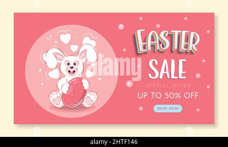 Ostern Verkauf Banner Hintergrundvorlage mit niedlichen Hase und Ei. Vektorgrafik. Stock Vektor