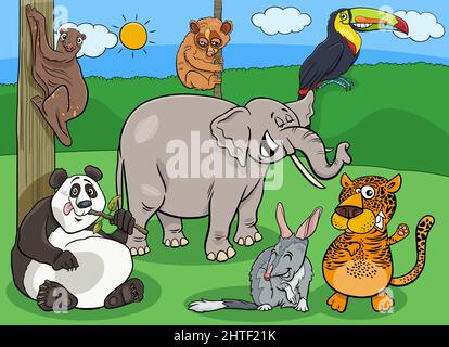 Cartoon Illustrationen von lustigen wilden Tieren Comic-Figuren Gruppe Stock Vektor