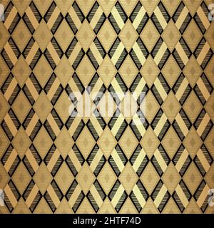 Rhombus Nahtloses Musterdesign in Gold und Schwarz Stock Vektor