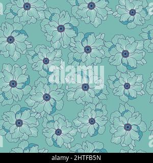 Pfingstrosen-Blumendruck. Nahtloses Blumenmuster. Pflanzendesign für Stoff, Stoffdesign, Bezüge, Herstellung, Tapeten, Print, Geschenkverpackung und Mode. Stock Vektor