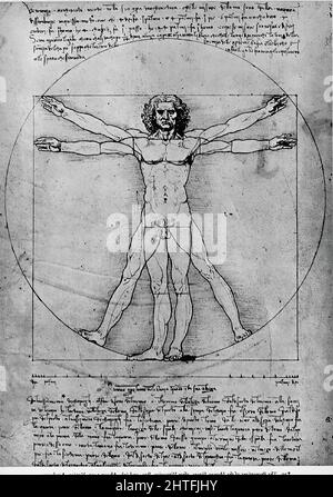 Leonardo Da Vinci - Proportionen Menschliche Figur Vitruvianischer Mensch 1492 Stockfoto