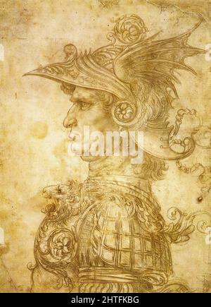 Leonardo Da Vinci - Profil-Krieger-Helm 1472 Stockfoto