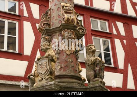 Religiöse Statue in Rothenburg ob der Tauber Deutschland Stockfoto