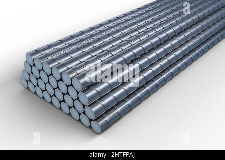 3D-Darstellung von Verstärkungen Haufen aus Stahl TMT-Bar. 3D-Rendering Stockfoto