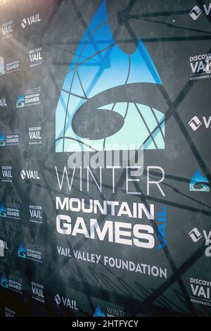 27. Februar 2022: Die Vail Valley Foundation und die Vail Mountain Resorts sind Gastgeber der Winter Mountain Games und der U.S. SKIMO National Championships, Vail, Colorado. Stockfoto