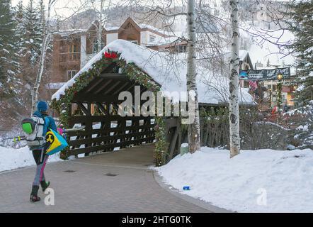 27. Februar 2022: Die Vail Valley Foundation und die Vail Mountain Resorts sind Gastgeber der Winter Mountain Games und der U.S. SKIMO National Championships, Vail, Colorado. Stockfoto