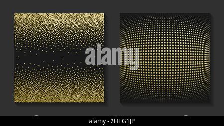 Golden Luxus Hintergründe Set. Glänzende Gold Grunge Halbtonstruktur. Vintage-Vektorgrafik. Stock Vektor