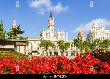 Blick auf das Rathaus von Valencia Stockfoto