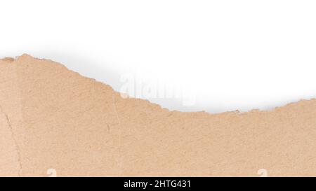 Altes gelbes Bastelpapier abgerissene Kante. Isoliert auf weißem Hintergrund, Beschneidungspfad enthalten Stockfoto