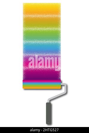 3D Rendering einer Farbrolle Malerei Regenbogenfarben Stockfoto
