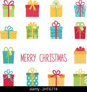 Set von weihnachtsgeschenkschachteln. Frohe Weihnachten und Frohes neues Jahr. Vektorgrafik Stock Vektor