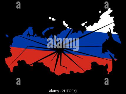 Zerstörung des russischen Föderationsstaates durch Sanktionen. Die Spaltung des Landes und die Beendigung der Existenz Russlands. Ergebnis des Angriffs Stock Vektor