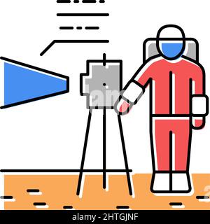 astronaut arbeitet mit Messgeräten Farbe Symbol Vektor Illustration Stock Vektor