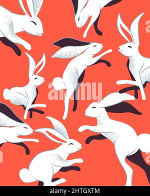 Eine Sammlung von niedlichen springenden Kaninchen. Ostern Dekoration Feiern Vektor Illustration. Stock Vektor