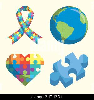 Vier Symbole für Autismus-Tageszeit Stock Vektor