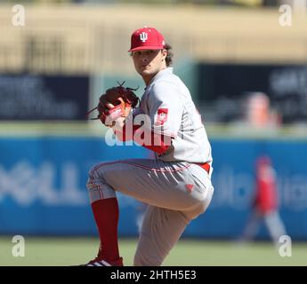 27. Februar 2022: Indiana startet Pitcher Reese Sharp (27) auf dem Hügel während eines NCAA-Baseballspiels gegen Stanford am 27. Februar 2022 in Round Rock, Texas. (Bild: © Scott Coleman/ZUMA Press Wire) Stockfoto