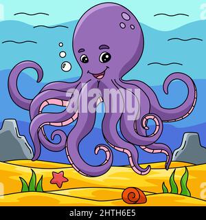 Octopus in Ocean Cartoon farbige Illustration Stock Vektor