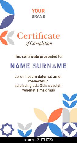 Abschlusszertifikat Vorlage in vertikalen sozialen Medien pst 16 by 9 Format geometrischen Stil Stock Vektor
