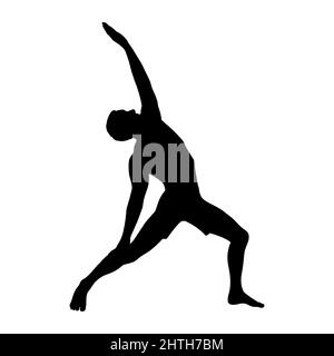 Yoga friedlicher Krieger Asana. Mann Silhouette praktiziert Yoga Asana. Vektorgrafik isoliert auf weißem Hintergrund Stock Vektor