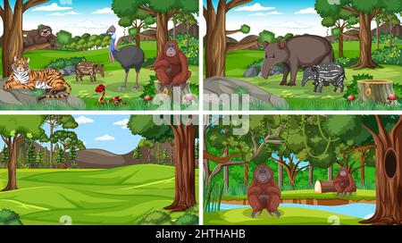 Szenen mit wilden Tieren in Wald Illustration Stock Vektor