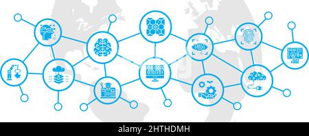 Icon-Banner für künstliche Intelligenz-Marketing-Werbung. Robotik, Chatbot, Datenbank, Big-Data-Illustration für Website-Vorlage, Landing Page. Stock Vektor