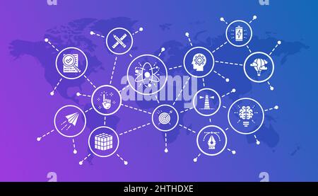 Grafik zu Symbolen für kreative Werbeaktionen. Innovation, Startup, Artwork, Projekt, Idea Line Icons Banner. Vektorgrafik im Linienstil Stock Vektor