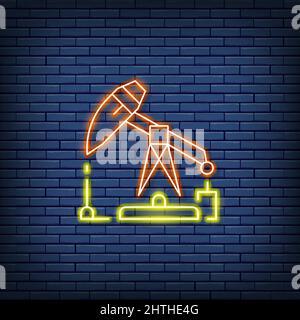 Vector Ölstand, Tankstelle, Pumpe Jack Neon-Schild. Stock Vektor