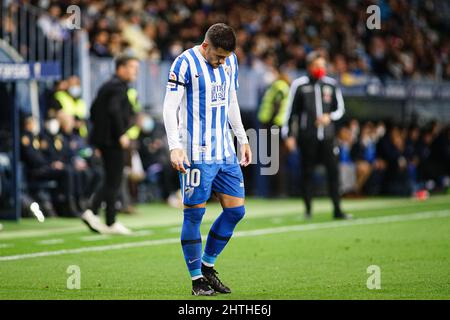 Malaga, Spanien. 28.. Februar 2022. Jairo Samperio von Malaga CF gesehen während des LaLiga Smartbank 2021/2022 Spiels zwischen Malaga CF und FC Cartagena im La Rosaleda Stadium in Malaga (Endstand; Malaga CF 1:1 FC Cartagena) Credit: SOPA Images Limited/Alamy Live News Stockfoto