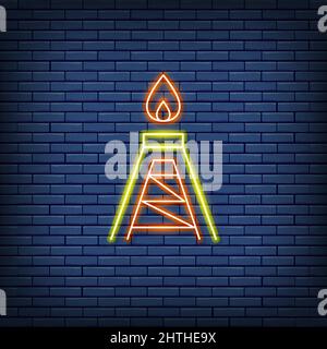 Vector Ölbohranlage, Kraftstoffplattform, Pumpstation Neon-Schild. Stock Vektor