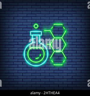 Vektor chemische Flasche, Reagenzglas Neonschild. Stock Vektor