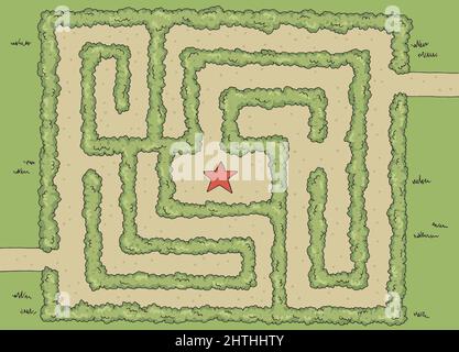 Garten Labyrinth Busch Grafik Farbe Skizze oben Luftaufnahme Illustration vektor Stock Vektor