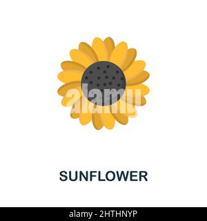 Flaches Sonnenblumensymbol. Farbiger Elementschild aus der Blumensammlung. Flache Sonnenblume Symbol Zeichen für Web-Design, Infografiken und mehr. Stock Vektor