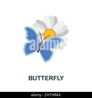 Flaches Schmetterlingssymbol. Farbiger Elementschild aus der Blumensammlung. Flaches Butterfly Icon-Zeichen für Webdesign, Infografiken und mehr. Stock Vektor