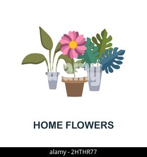 Startseite Blumen flaches Symbol. Farbiger Elementschild aus der Blumensammlung. Flat Home Flowers Icon-Zeichen für Web-Design, Infografiken und mehr. Stock Vektor