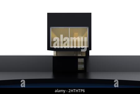 Hervorstehender Teil eines modernen Gebäudes in Schwarz. 3D Rendern Stockfoto