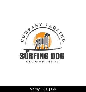 Skating Hund Silhouette Logo mit Schild, Rüschen, Design-Vorlagen, Symbole, Symbole Stock Vektor
