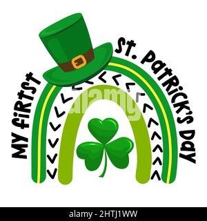 Meine erste (1.) Saint Patrick's Day - Baby Kleidung Kalligraphie Label. Isoliert auf weißem Hintergrund. Handgezeichnete Schriftzüge für Grußkarten von Paddy, invit Stock Vektor