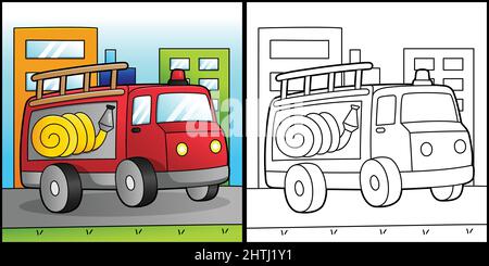 Fire Truck Coloring Page Fahrzeug Illustration Stock Vektor