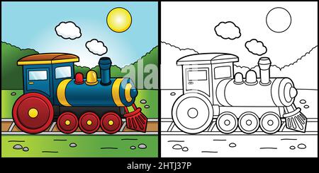 Steam Locomotive Coloring Page Illustration Stock Vektor