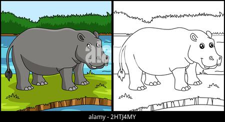 Hippo Coloring Page Farbige Illustration Stock Vektor