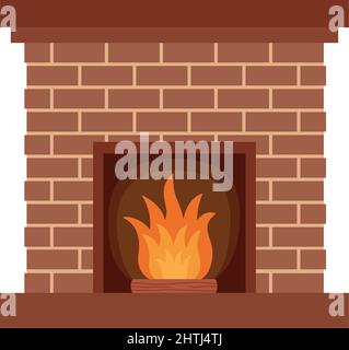 Kamin mit Feuer für Haus innen isoliert auf weißem Hintergrund, Vektor-Illustration Stock Vektor