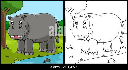 Hippo Coloring Page Farbige Illustration Stock Vektor