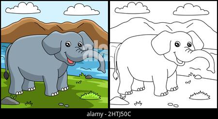 Elefant Malseite Farbige Illustration Stock Vektor