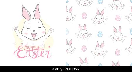 Set von osterkarten und -Muster. Weihnachtsumschläge, Poster, Banner, Grußkarte. Cartoon flache Vektor-Illustration isoliert auf weißem Hintergrund Stock Vektor