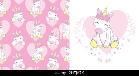 Unicorn Kollektion. Vektor-Illustration von niedlichen Cartoon Einhorn. Verwenden Sie für Girly Oberfläche Designs, Stoffdruck, Kartendruck, modische Baby Tuch Stock Vektor