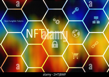 NFT- oder nicht fungible Tokens-Konzeptdarstellung Stockfoto