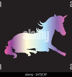 Unicorn Silhouette Vektor Illustration. Rosa blaues Zaubereinhorn auf weißem Hintergrund. Feenpferd Tier. Stock Vektor