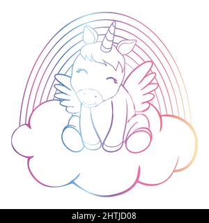 Cute Cartoon Einhorn isoliert auf weißem Hintergrund. Vektor-Illustration für Malbücher Stock Vektor