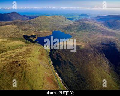 Luftaufnahme, Spelga-Staudamm, Mournes, Mourne Mountains, Co. Down, Nordirland Stockfoto